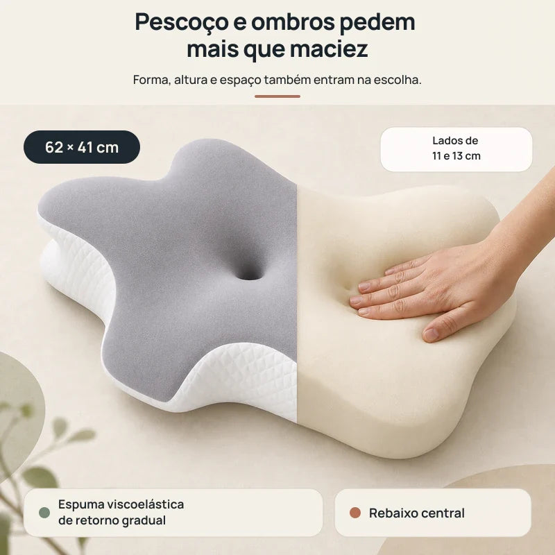 Travesseiro cervical para pescoço e ombros com espuma viscoelástica e dois lados